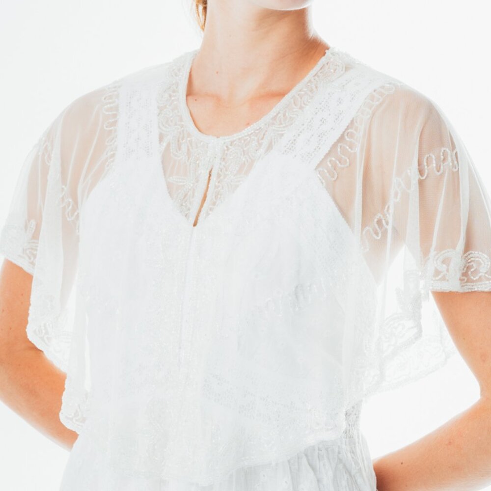Beaded special occasion shrug / white shiny evening capelet / Sequin Ponch